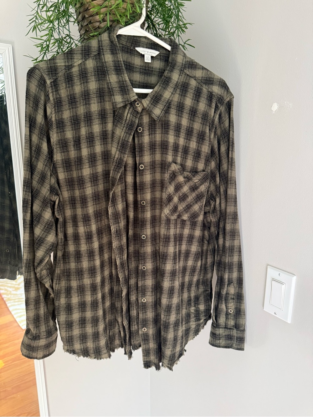 Lucky Brand Olive Plaid Button-Down Shirt